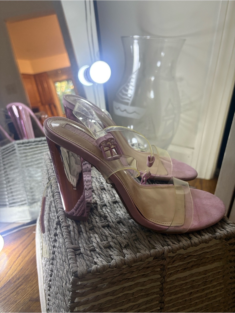 Forever 21 Pink Clear Strap Block Heel Sandals